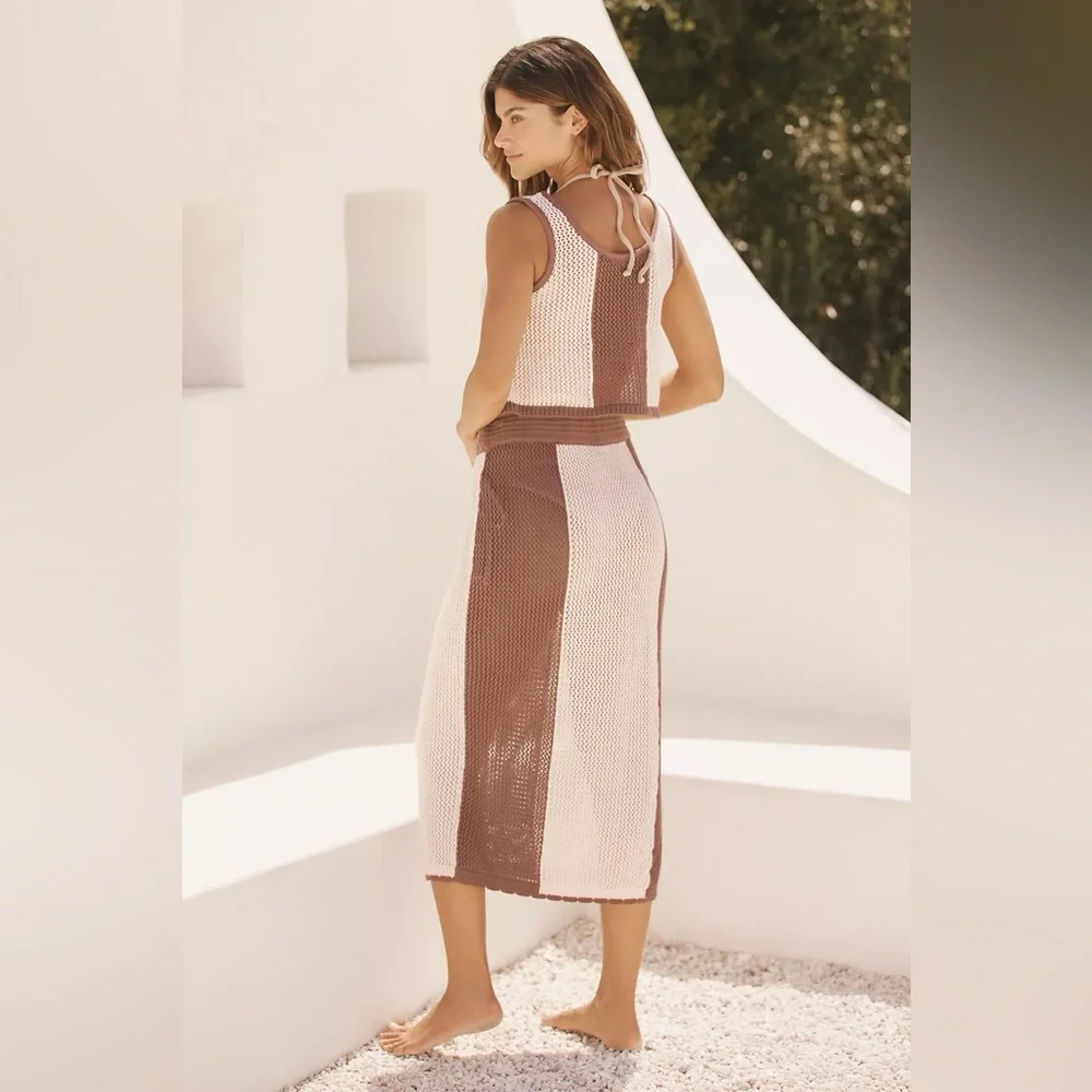 Anthropologie Mahlia Crochet Striped Knit Two-Piece Matching Set - Picture 3 of 13